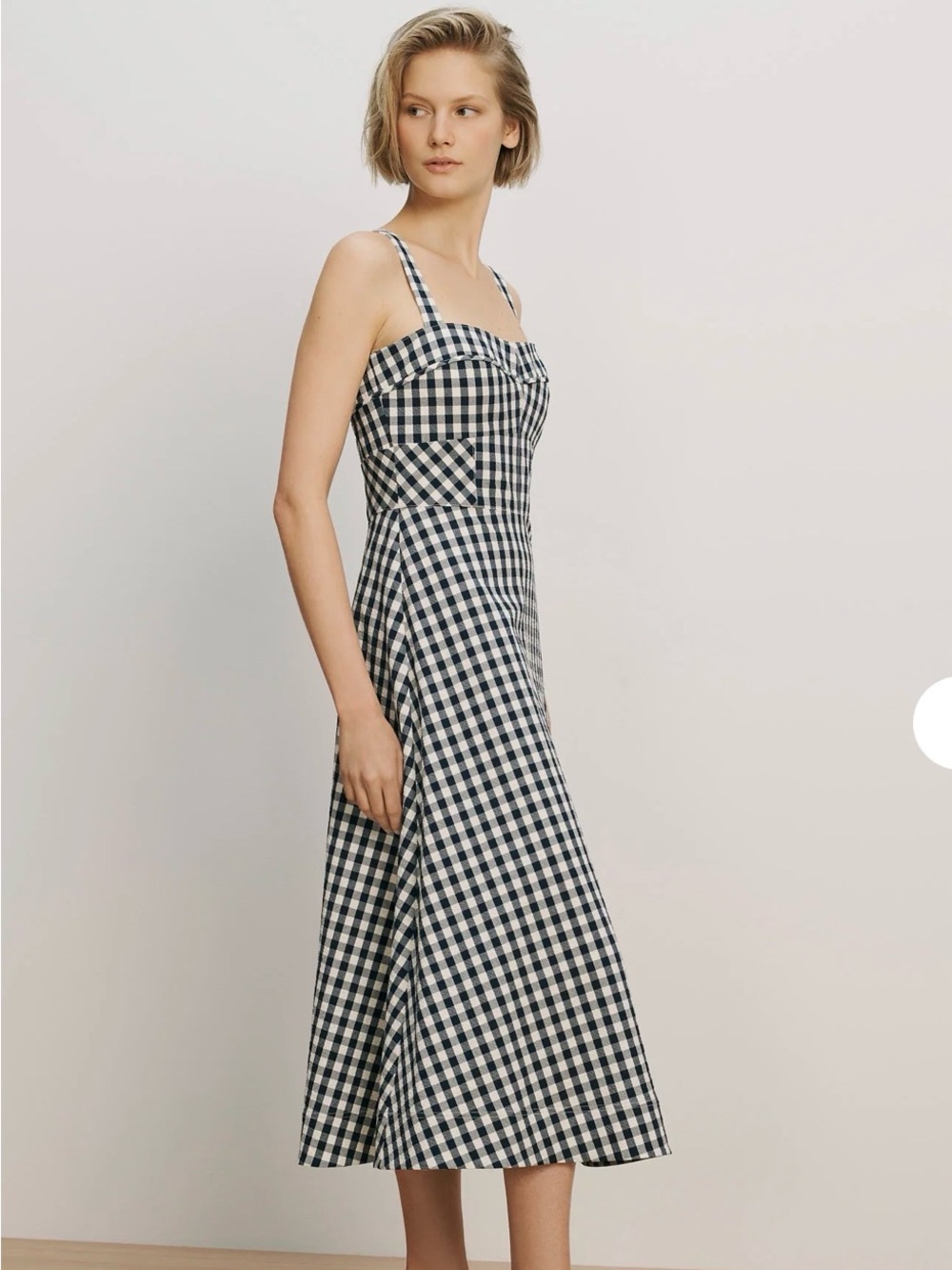 NWT! Veronica Beard Aila Gingham Square-Neck Midi Dress in Navy and White - Picture 2 of 12